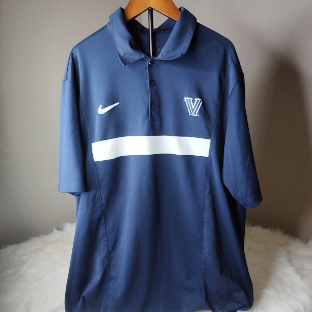Nike Polo Shirt Mens L Navy Blue Villanova Wildcats Dri-FIT Short Sleeve Stripe